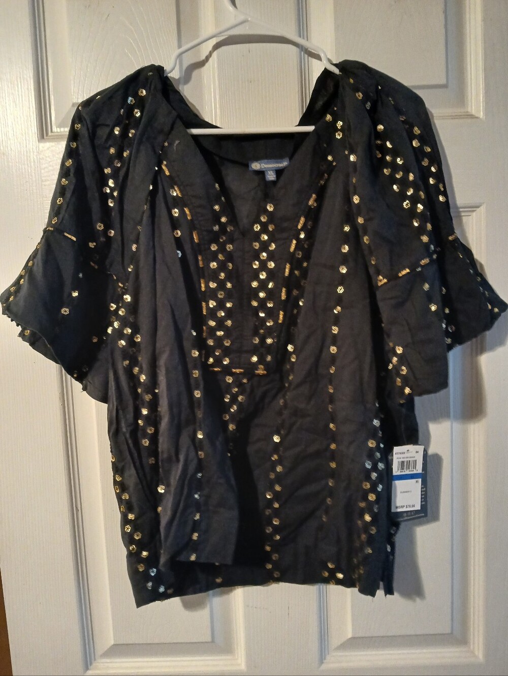 Womens NWT Democracy Navy Blue & Gold Linen Size XL Top